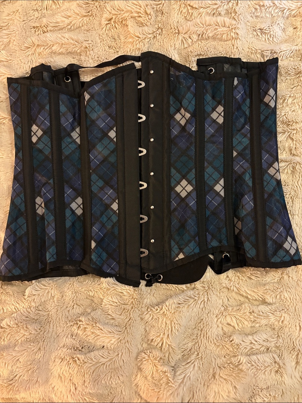 Green Blue Plaid Waist Cincher Corset Top